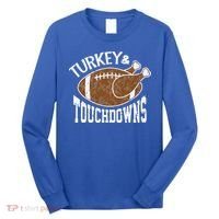 Cute Turkey And Touchdowns Funny Thanksgiving Football Long Sleeve Shirt thumb 0