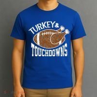 Cute Turkey And Touchdowns Funny Thanksgiving Football T-Shirt thumb 3