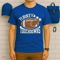 Cute Turkey And Touchdowns Funny Thanksgiving Football T-Shirt thumb 6