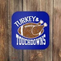 Cute Turkey And Touchdowns Funny Thanksgiving Football Coaster thumb 0