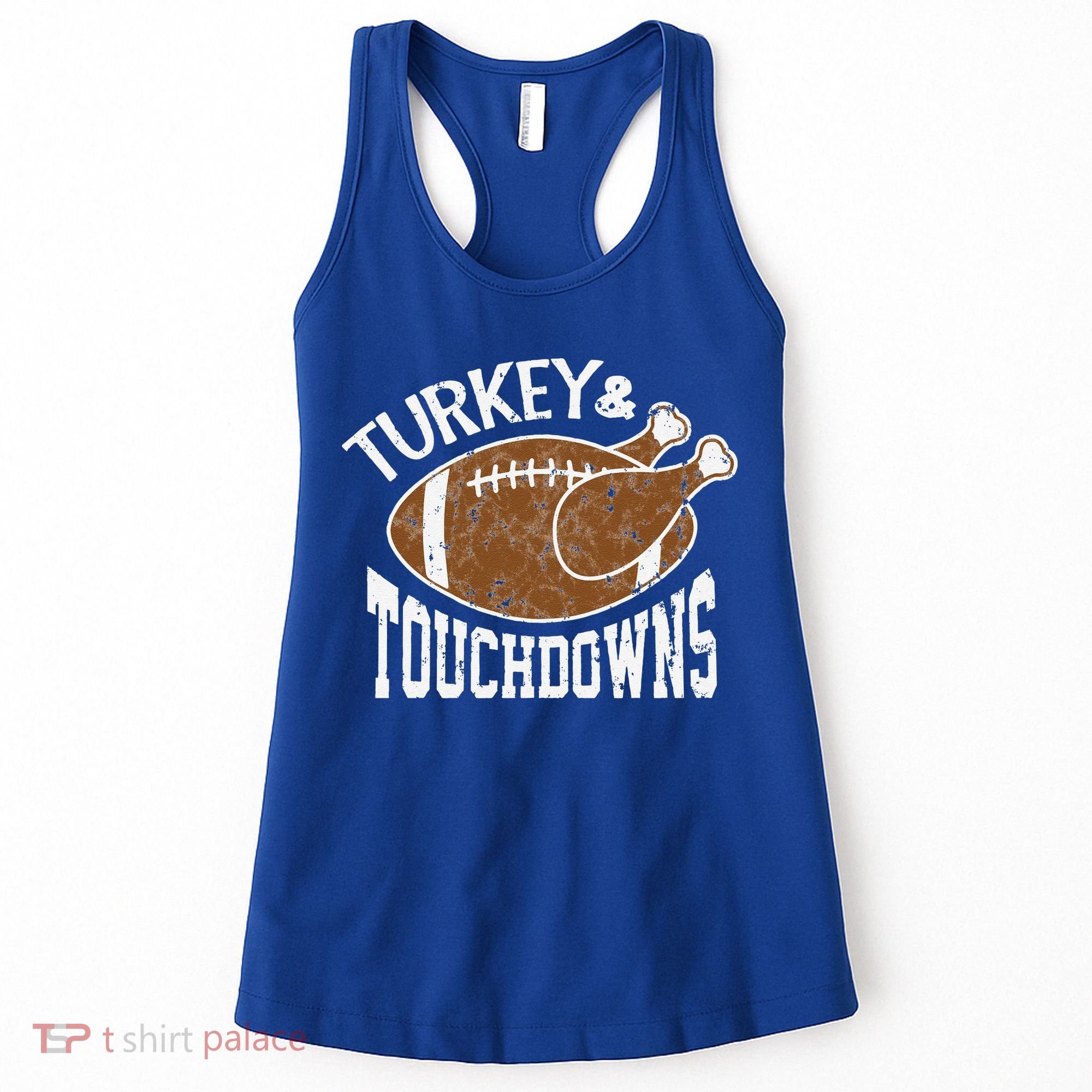 Cute Turkey And Touchdowns Funny Thanksgiving Football Women's Tank Top