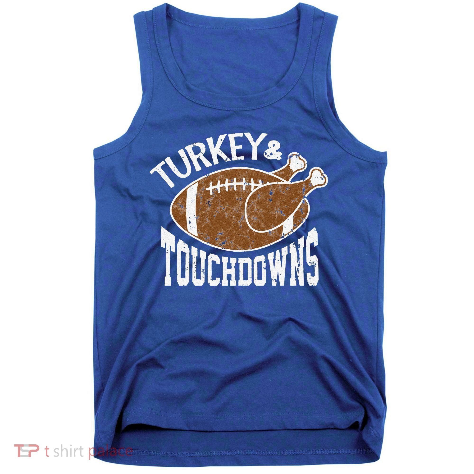 Cute Turkey And Touchdowns Funny Thanksgiving Football Tank Top