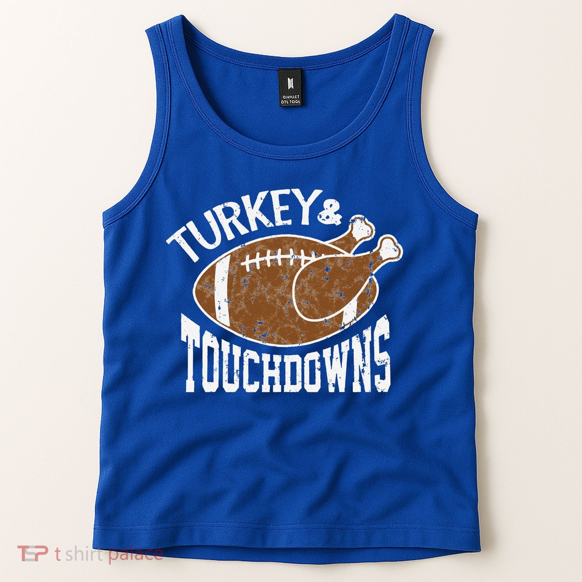 Cute Turkey And Touchdowns Funny Thanksgiving Football Tank Top