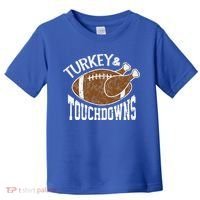 Cute Turkey And Touchdowns Funny Thanksgiving Football Toddler T-Shirt thumb 0