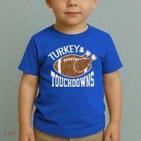 Cute Turkey And Touchdowns Funny Thanksgiving Football Toddler T-Shirt thumb 2