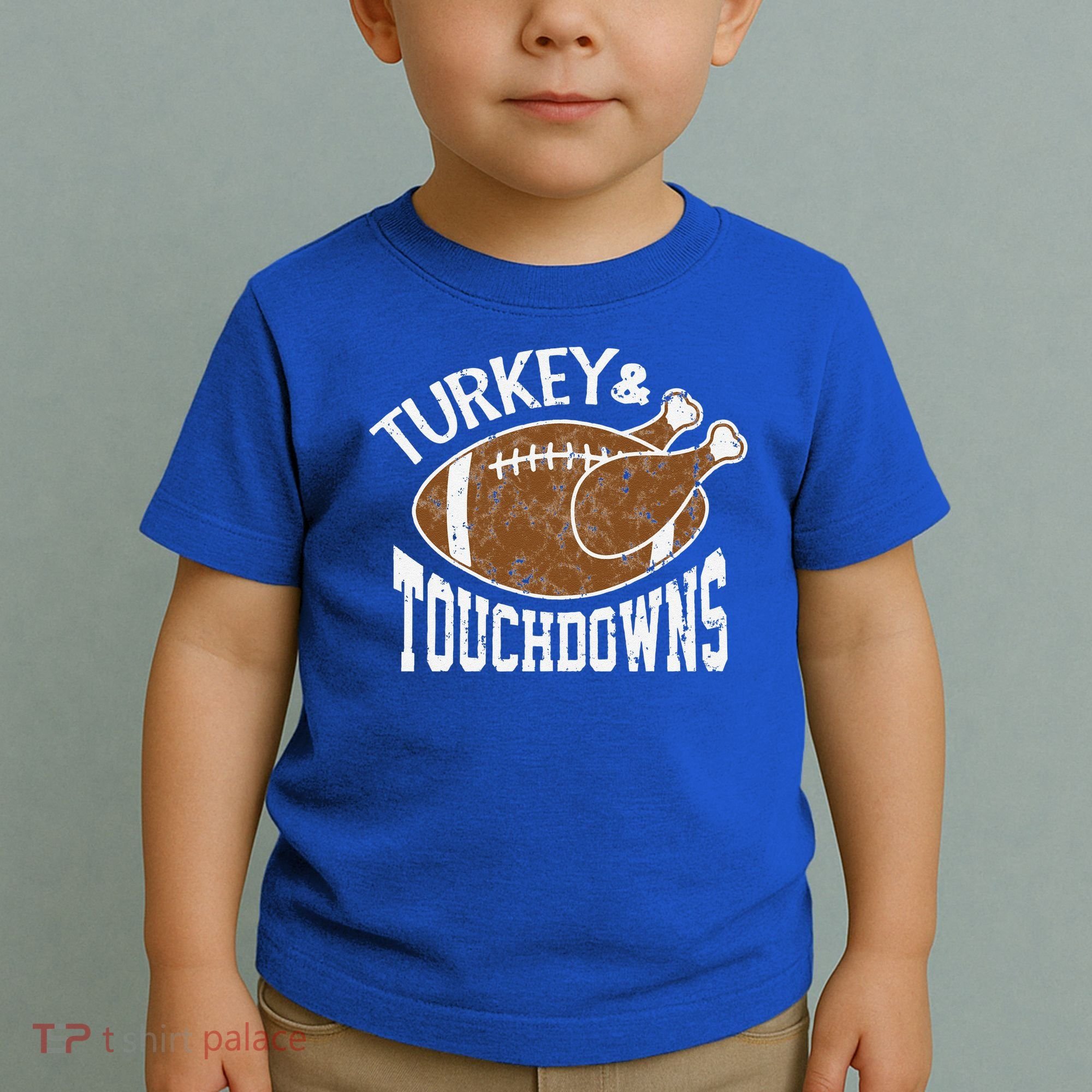 Cute Turkey And Touchdowns Funny Thanksgiving Football Toddler T-Shirt