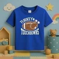Cute Turkey And Touchdowns Funny Thanksgiving Football Toddler T-Shirt thumb 3