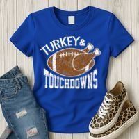 Cute Turkey And Touchdowns Funny Thanksgiving Football Women's T-Shirt thumb 3