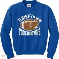 Cute Turkey And Touchdowns Funny Thanksgiving Football Kids Sweatshirt thumb 0