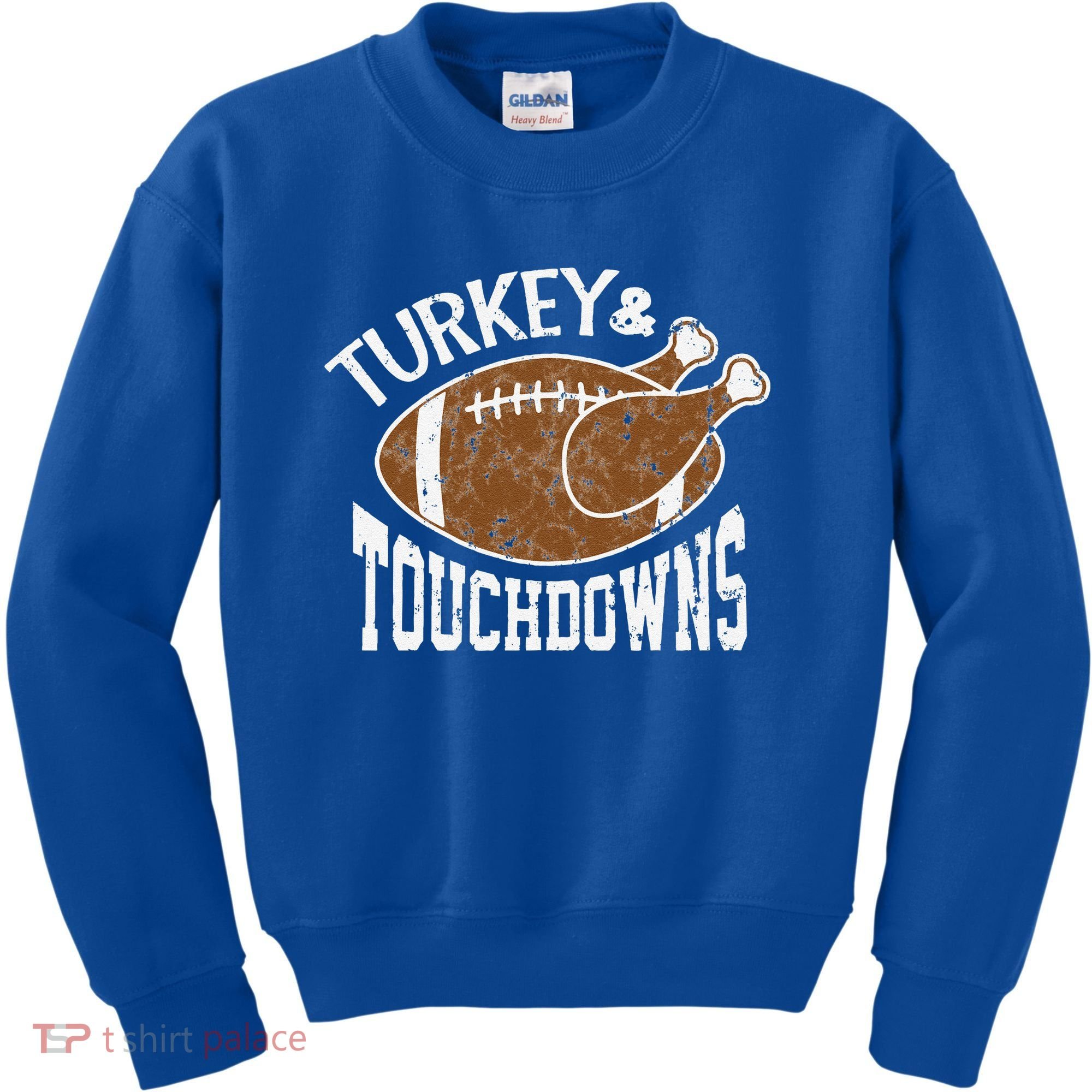 Cute Turkey And Touchdowns Funny Thanksgiving Football Kids Sweatshirt