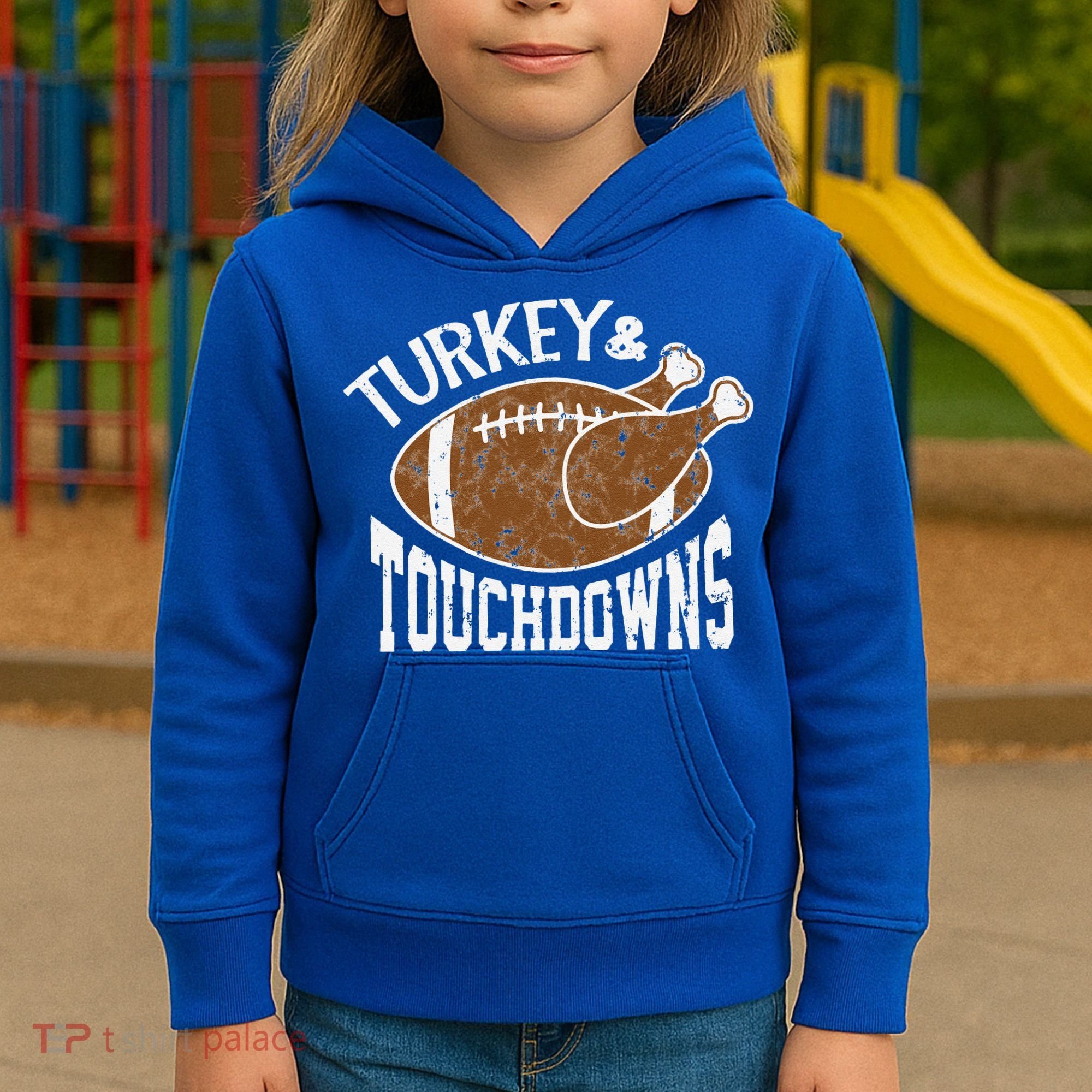 Cute Turkey And Touchdowns Funny Thanksgiving Football Kids Hoodie