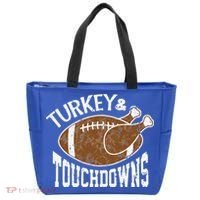 Cute Turkey And Touchdowns Funny Thanksgiving Football Tote Bag thumb 0