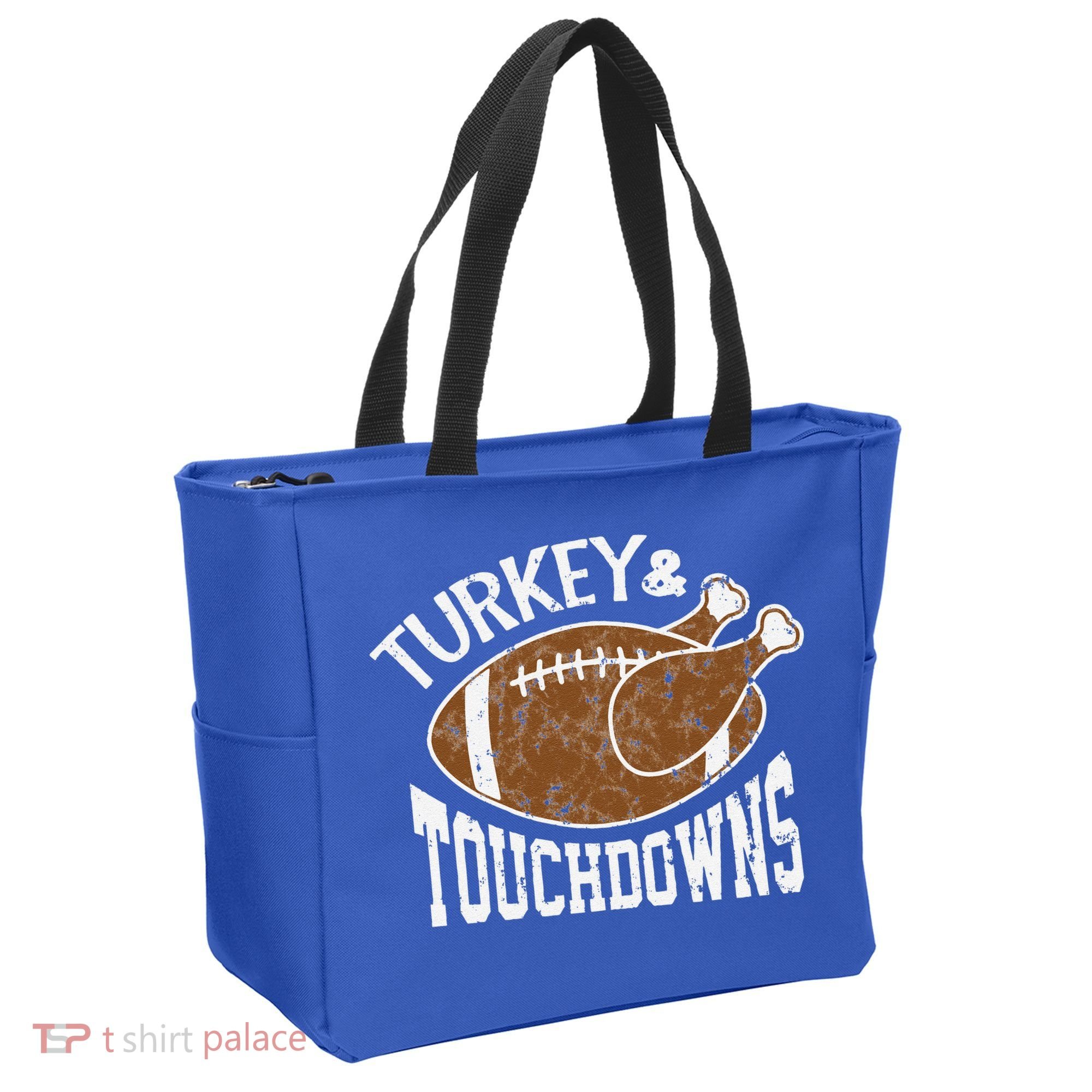 Cute Turkey And Touchdowns Funny Thanksgiving Football Tote Bag
