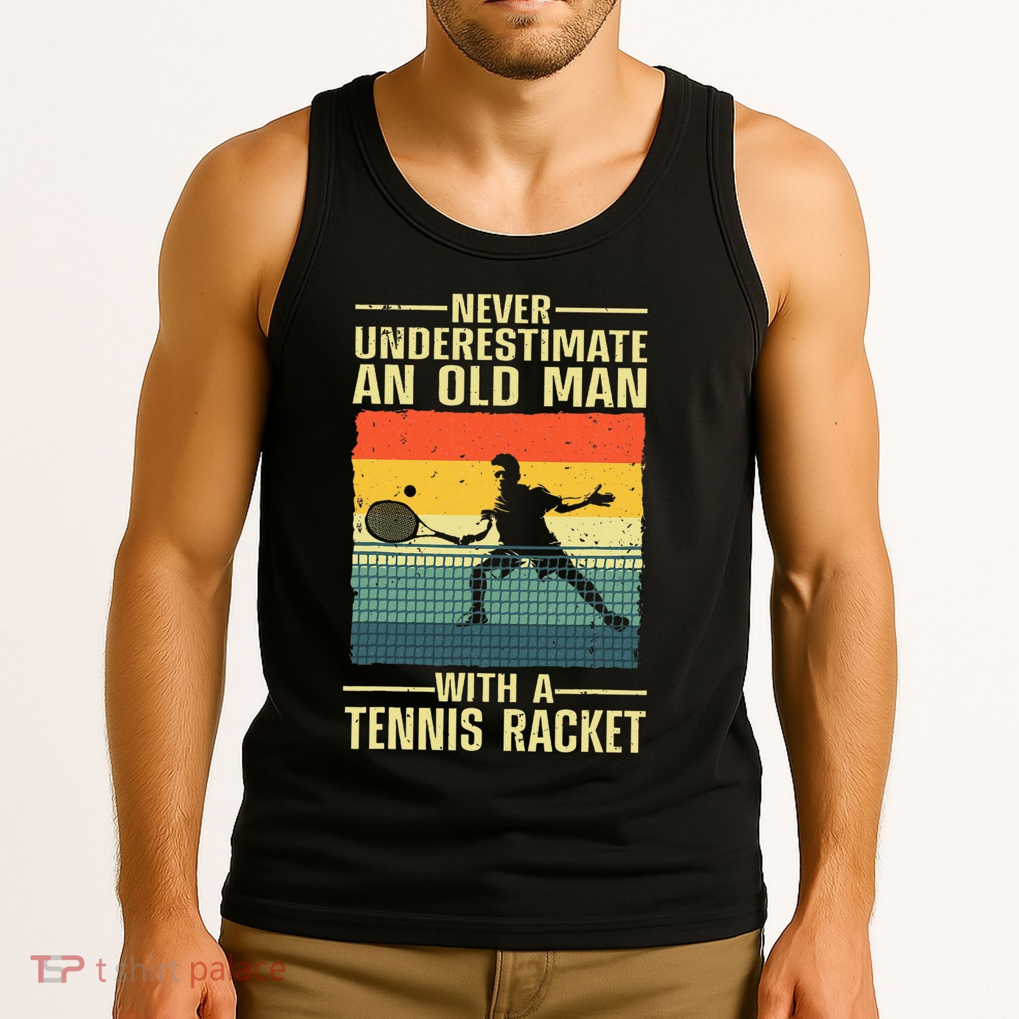 Cool Tennis Art For Grandpa Tennis Player Racket Tank Top