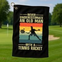 Cool Tennis Art For Grandpa Tennis Player Racket Golf Towel thumb 1