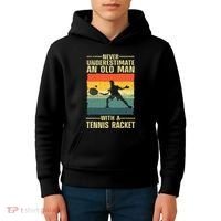 Cool Tennis Art For Grandpa Tennis Player Racket Kids Hoodie thumb 4