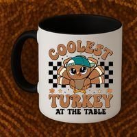 Coolest Turkey At The Table Retro Cute Thanksgiving Coffee Mug thumb 2