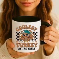 Coolest Turkey At The Table Retro Cute Thanksgiving Coffee Mug thumb 3