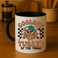 Coolest Turkey At The Table Retro Cute Thanksgiving Coffee Mug thumb 4