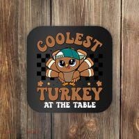 Coolest Turkey At The Table Retro Cute Thanksgiving Coaster thumb 0