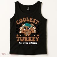 Coolest Turkey At The Table Retro Cute Thanksgiving Tank Top thumb 2
