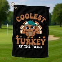 Coolest Turkey At The Table Retro Cute Thanksgiving Golf Towel thumb 1