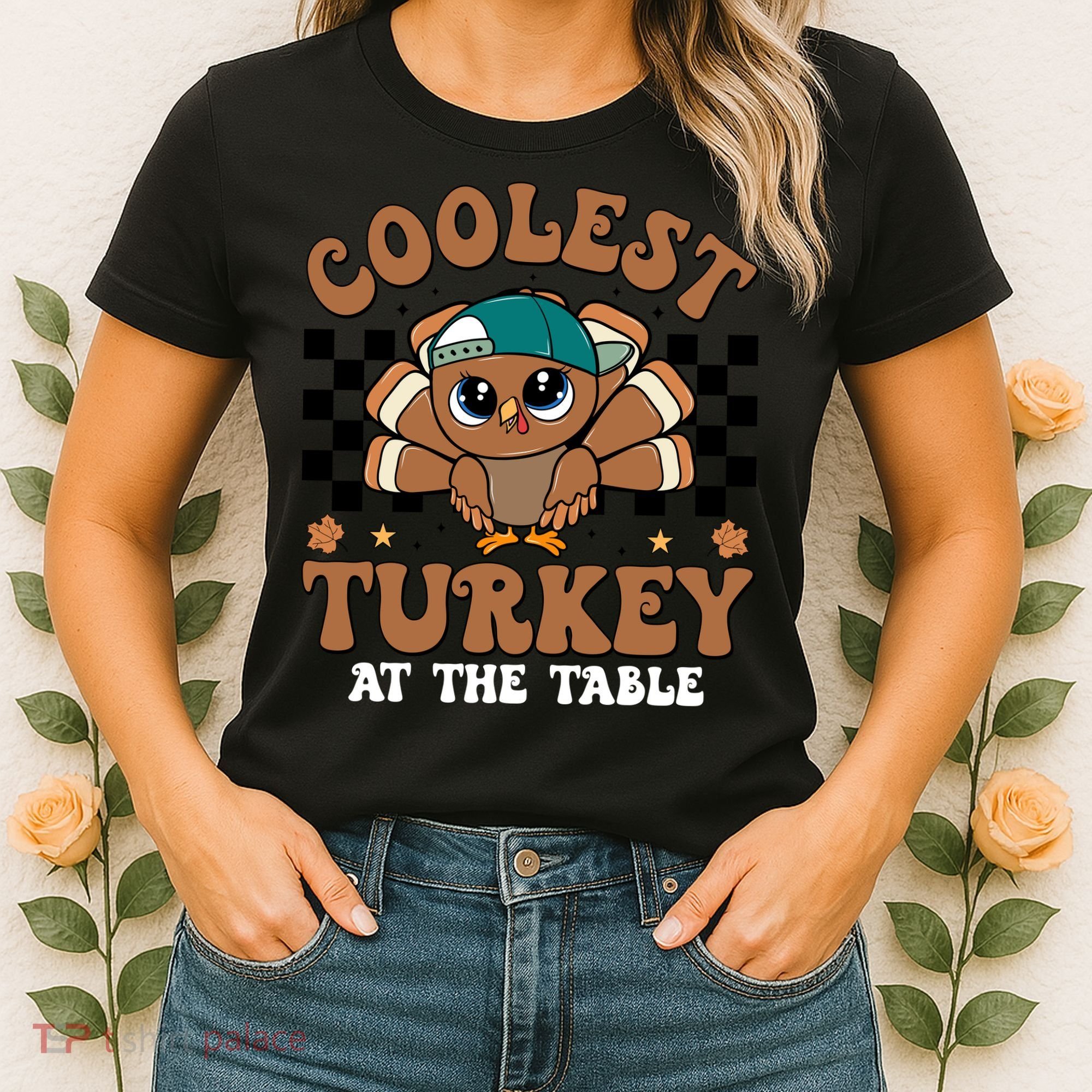 Coolest Turkey At The Table Retro Cute Thanksgiving Women's T-Shirt