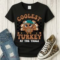 Coolest Turkey At The Table Retro Cute Thanksgiving Women's T-Shirt thumb 3