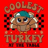 Coolest Turkey At The Table Retro Cute Thanksgiving Santa Hat thumb 1