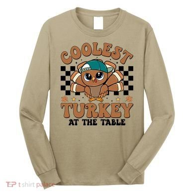 Coolest Turkey At The Table Retro Cute Thanksgiving Long Sleeve Shirt