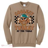 Coolest Turkey At The Table Retro Cute Thanksgiving Sweatshirt thumb 0