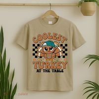 Coolest Turkey At The Table Retro Cute Thanksgiving T-Shirt thumb 2
