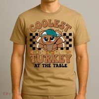 Coolest Turkey At The Table Retro Cute Thanksgiving T-Shirt thumb 3
