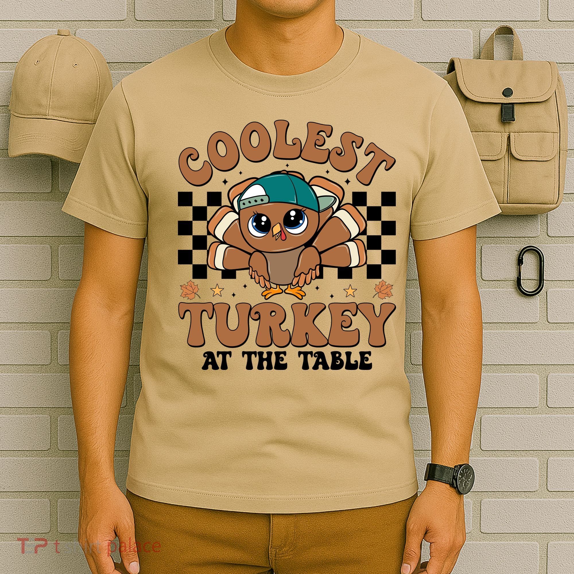 Coolest Turkey At The Table Retro Cute Thanksgiving T-Shirt