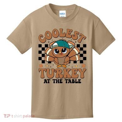 Coolest Turkey At The Table Retro Cute Thanksgiving Kids T-Shirt
