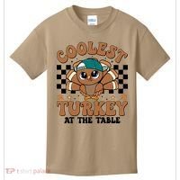 Coolest Turkey At The Table Retro Cute Thanksgiving Kids T-Shirt thumb 0