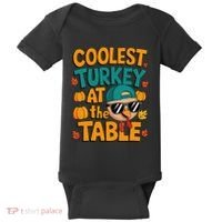 Coolest Turkey At The Table Funny Baby Bodysuit thumb 0