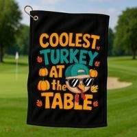 Coolest Turkey At The Table Funny Golf Towel thumb 1