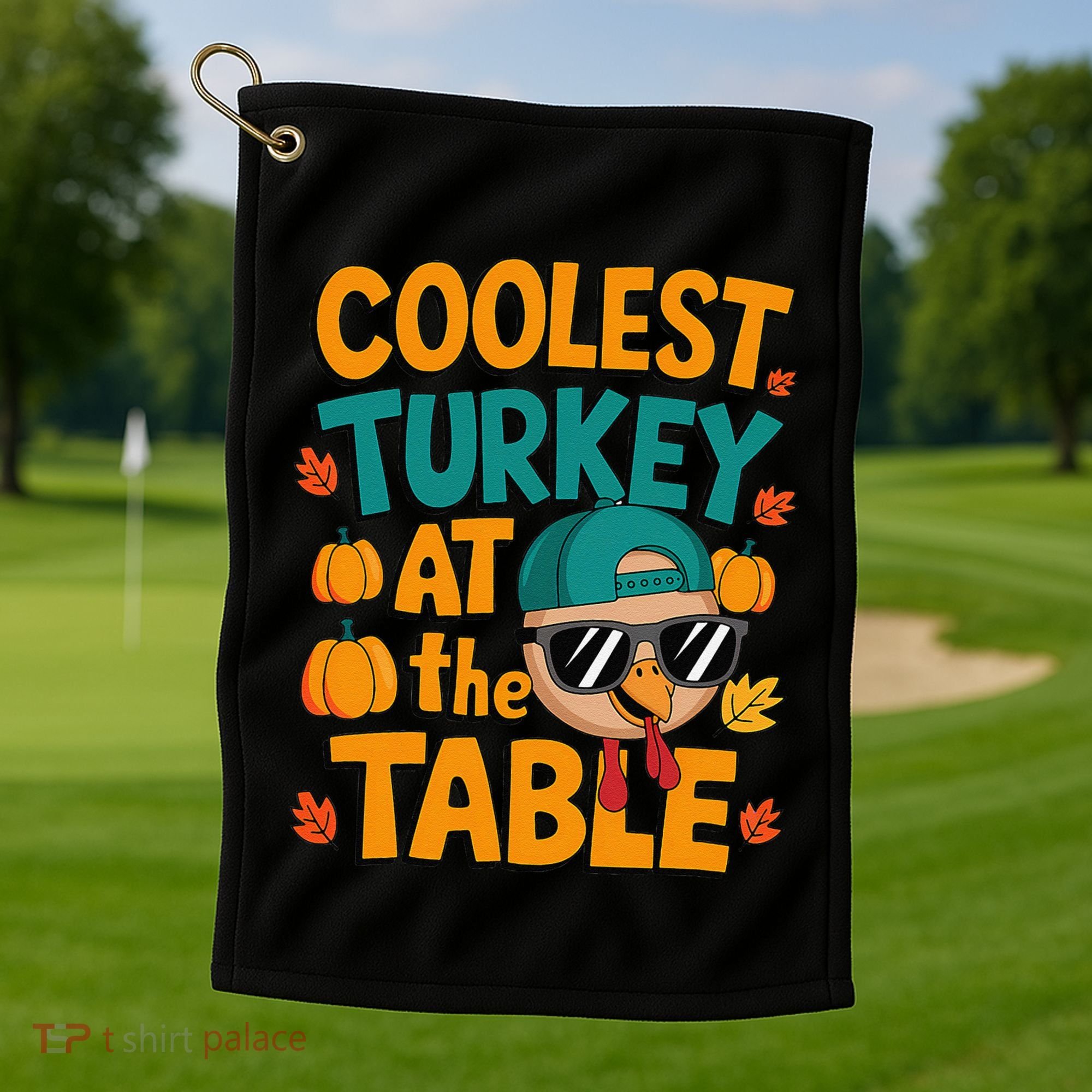 Coolest Turkey At The Table Funny Golf Towel