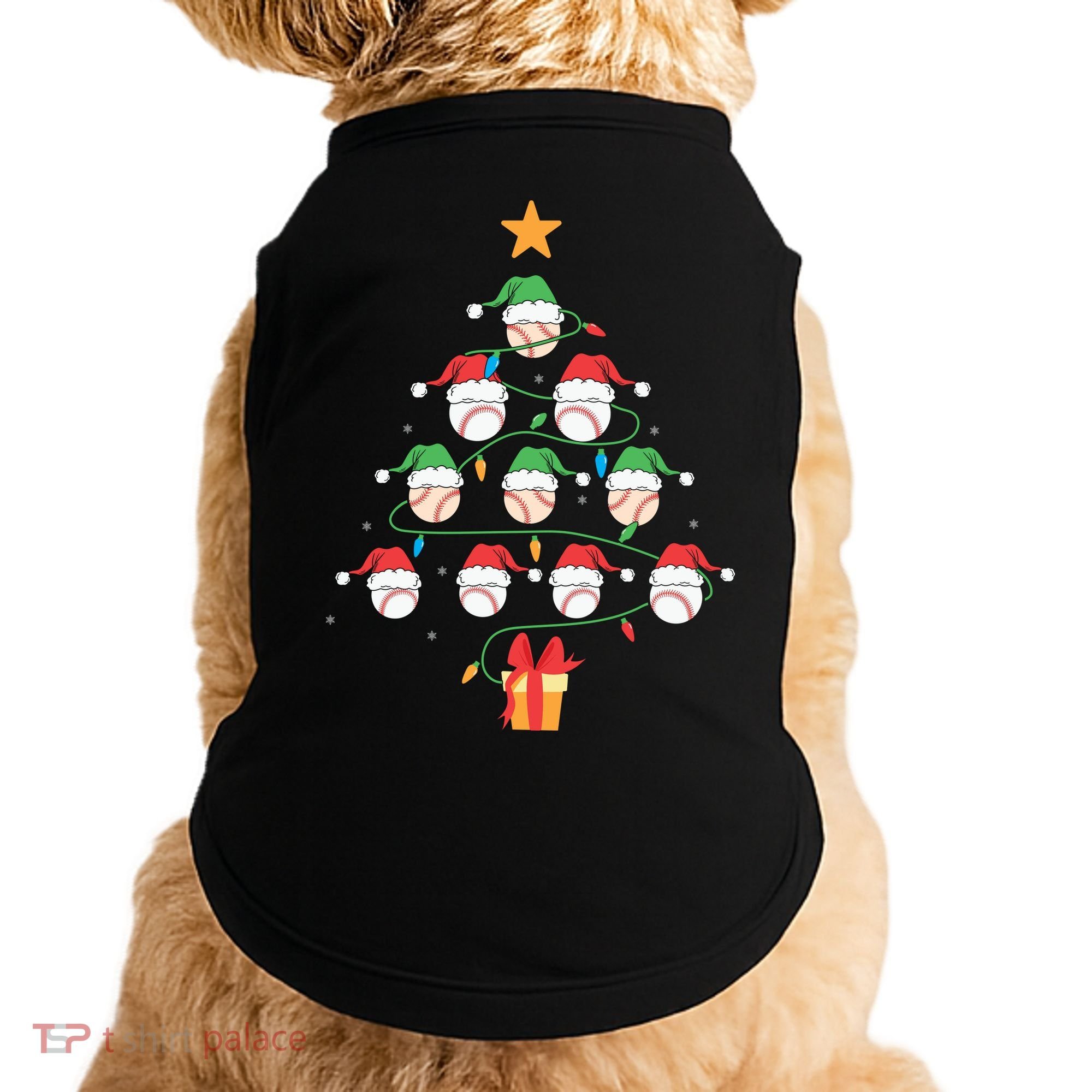 Christmas Baseball Tree Light Funny Xmas Sport Holiday Doggie Tank