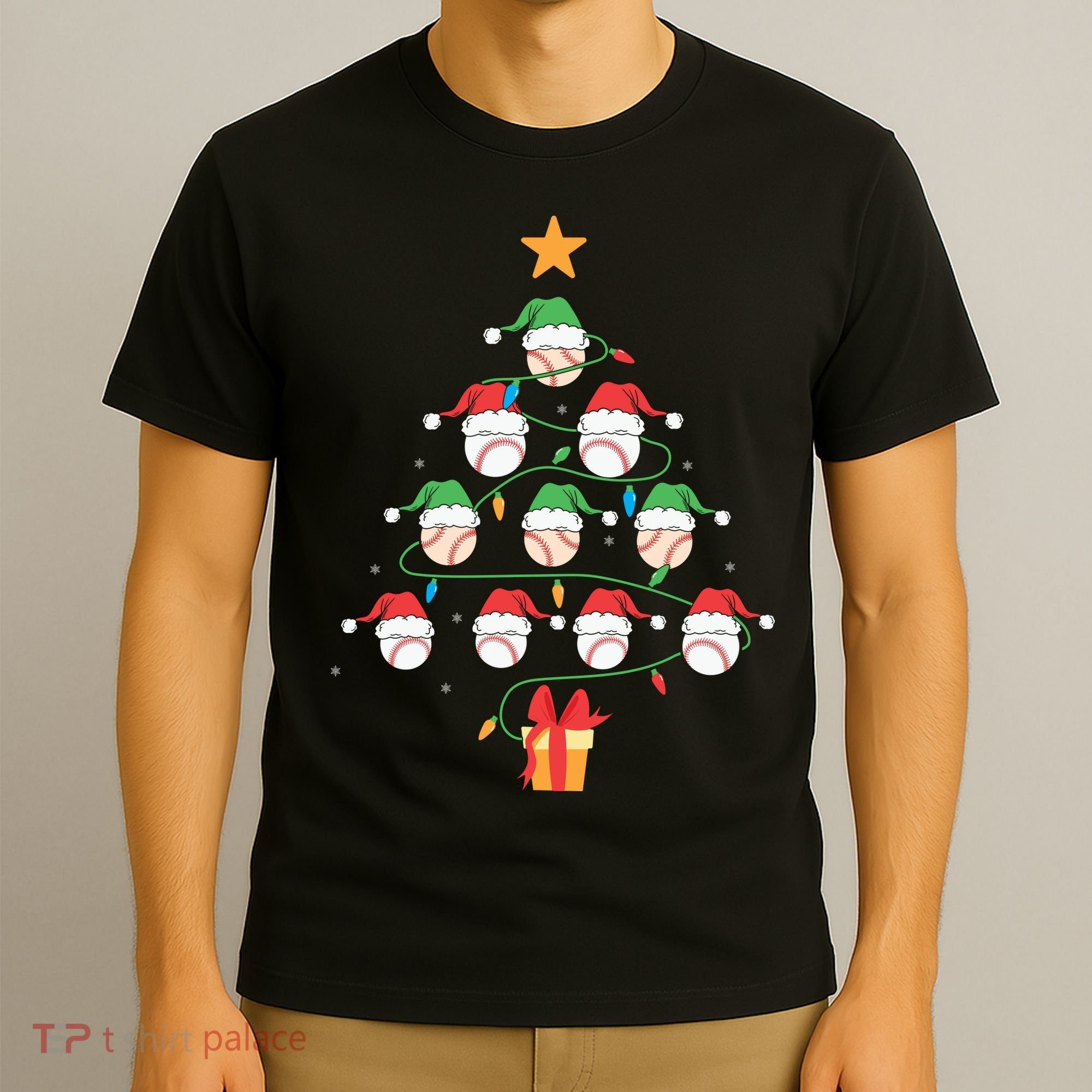 Christmas Baseball Tree Light Funny Xmas Sport Holiday T-Shirt