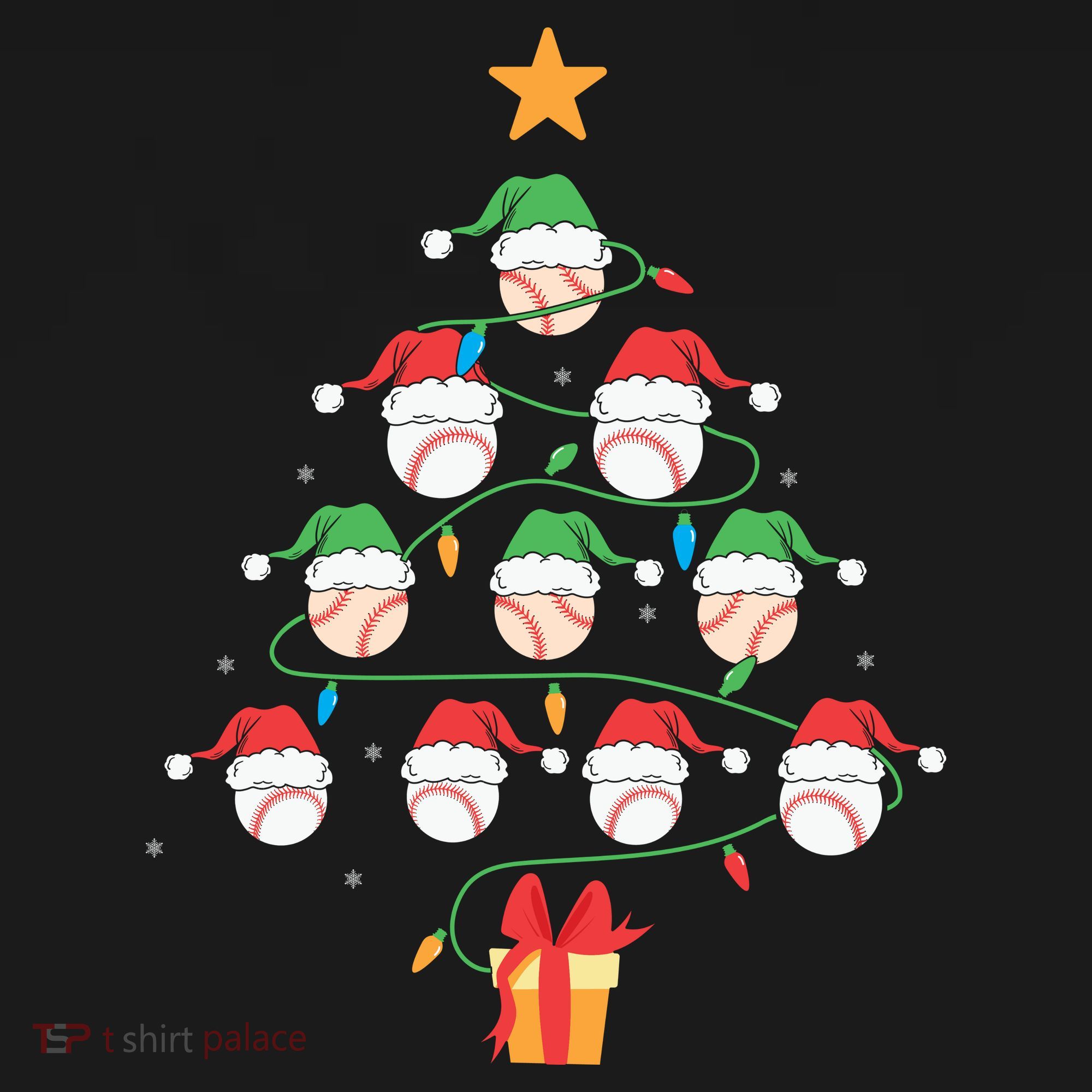 Christmas Baseball Tree Light Funny Xmas Sport Holiday T-Shirt