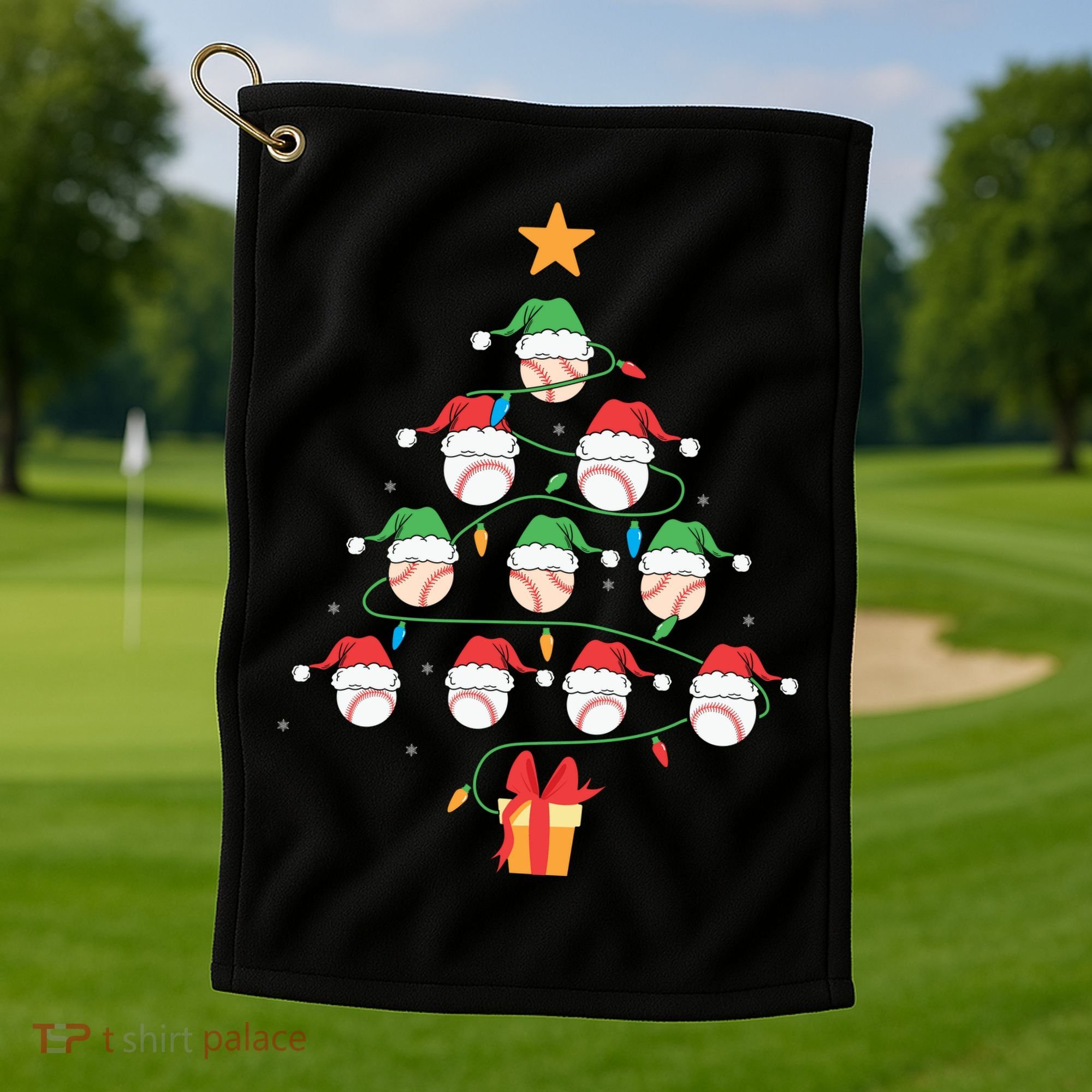 Christmas Baseball Tree Light Funny Xmas Sport Holiday Golf Towel