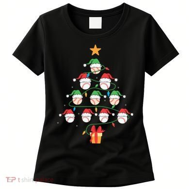 Christmas Baseball Tree Light Funny Xmas Sport Holiday Women's T-Shirt