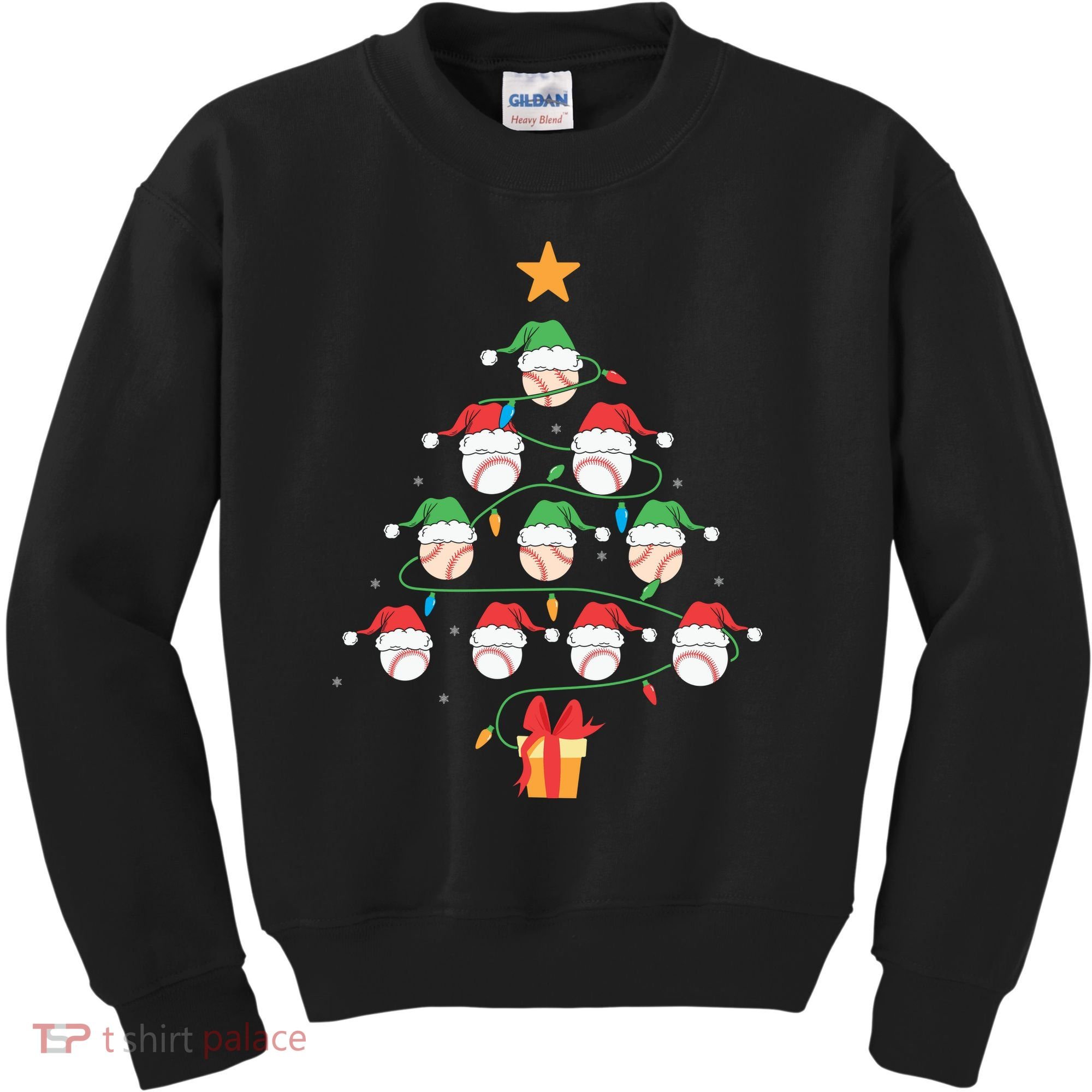 Christmas Baseball Tree Light Funny Xmas Sport Holiday Kids Sweatshirt