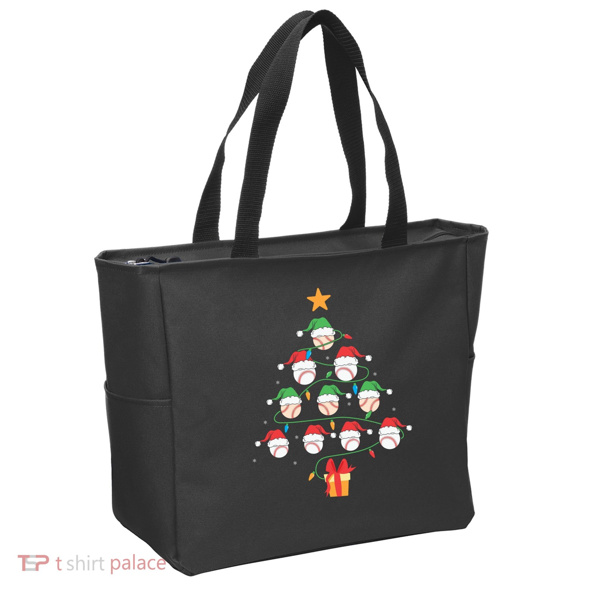 Christmas Baseball Tree Light Funny Xmas Sport Holiday Tote Bag