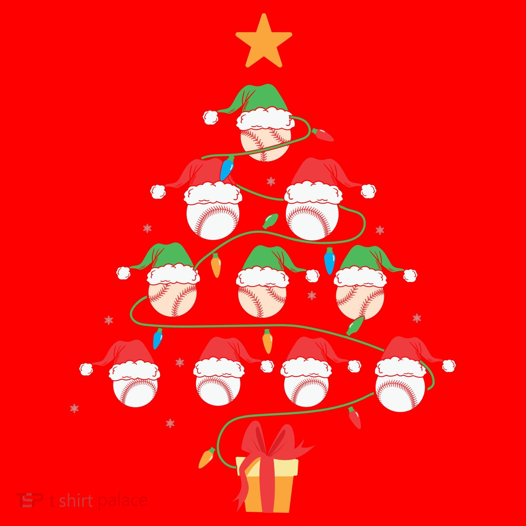 Christmas Baseball Tree Light Funny Xmas Sport Holiday Santa Hat
