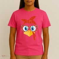 Cute Thanksgiving Bandana Glasses Turkey Girl T-Shirt thumb 4