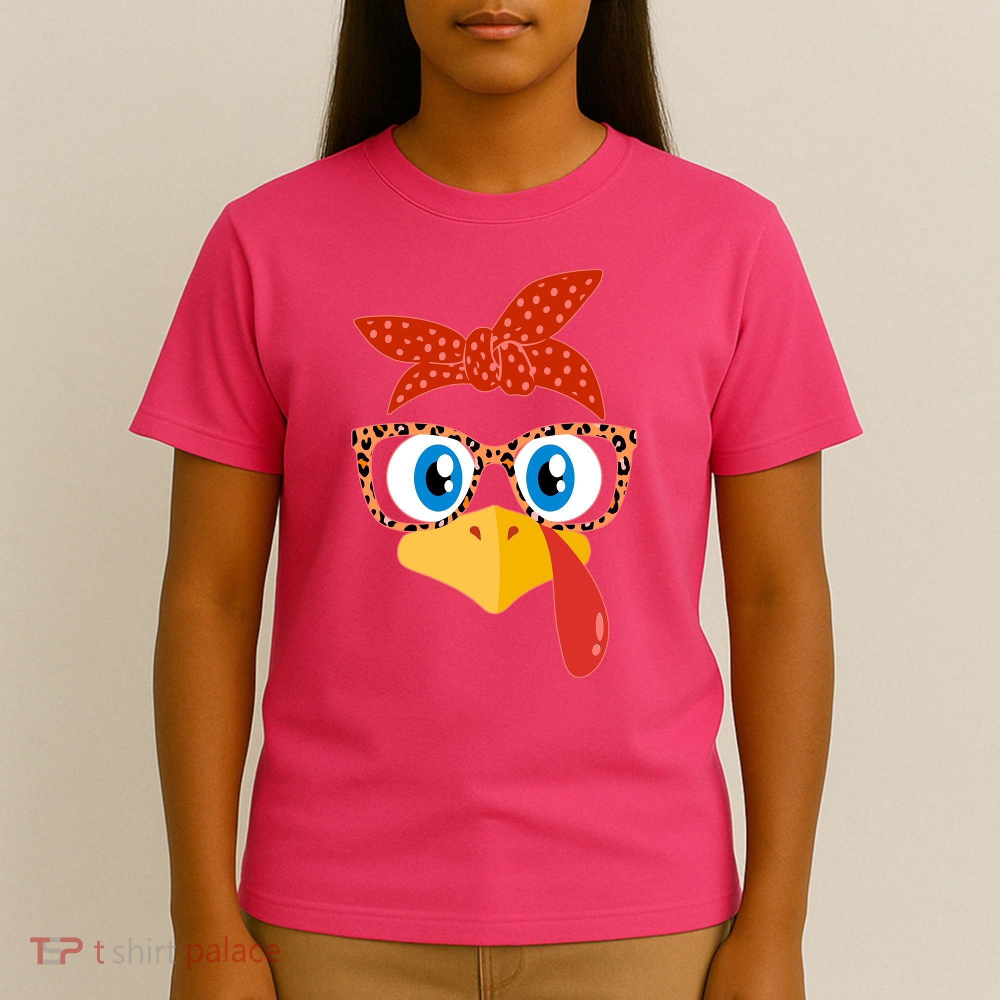 Cute Thanksgiving Bandana Glasses Turkey Girl T-Shirt