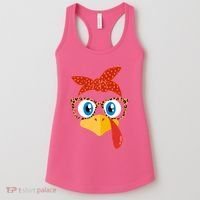 Cute Thanksgiving Bandana Glasses Turkey Girl Women's Tank Top thumb 0